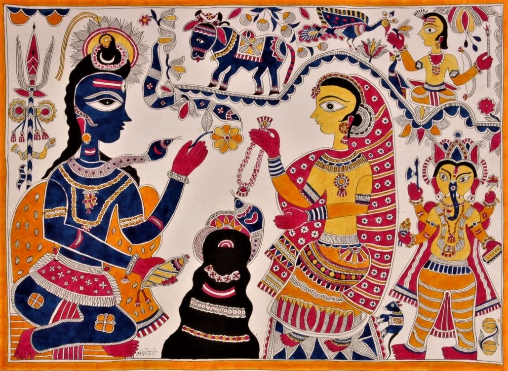 peinture-Madhubani  SHIVA PARVATI